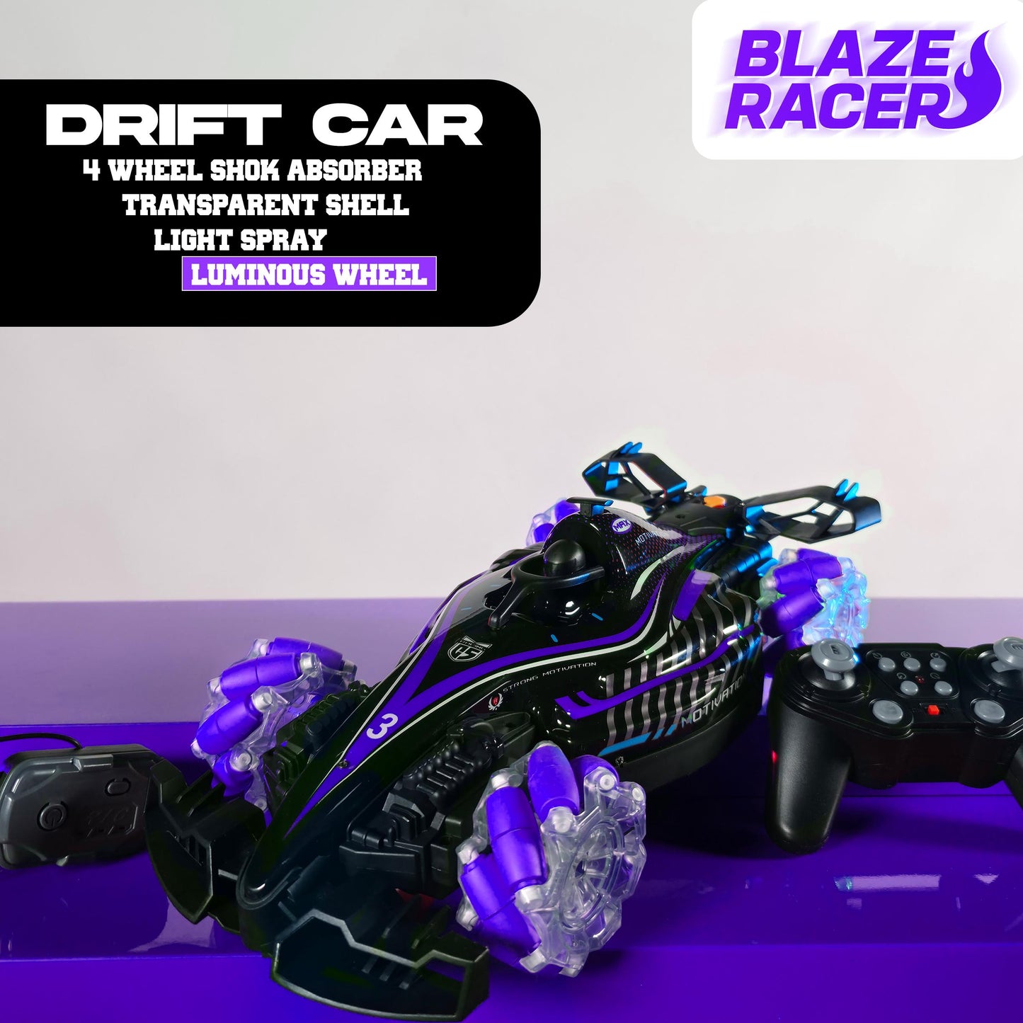 Blaze Racer – Stunt Drift RC Car with 360° Spins, LED & Spray